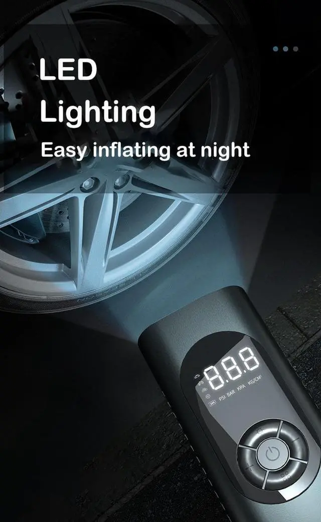 Alt view image 7 of 7 - 12V 150PSI Cordless Car Tire Pump USB Charged 6000mAh Battery Mini Digital Inflatable Pump Tire Inflator Portable Air Compressor Blue