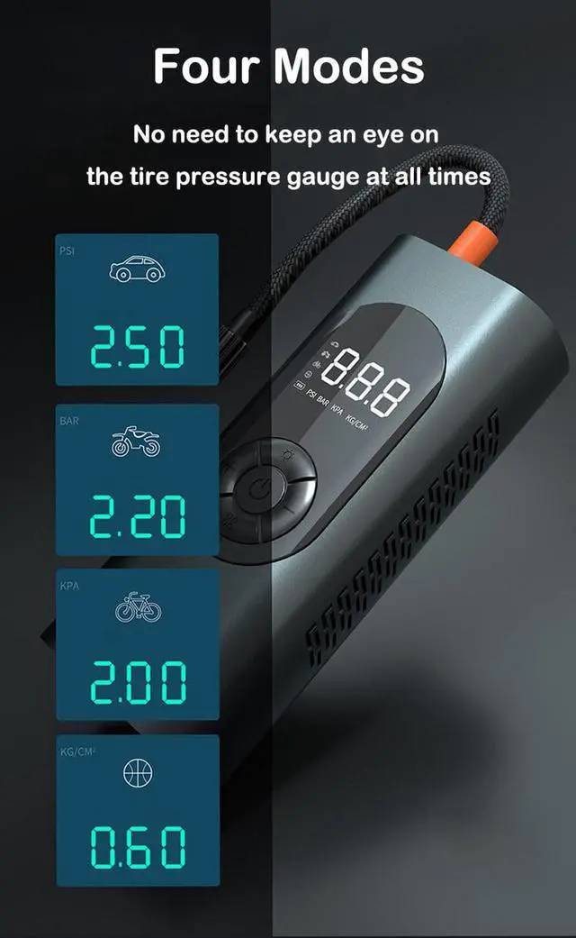 Alt view image 2 of 7 - 12V 150PSI Cordless Car Tire Pump USB Charged 6000mAh Battery Mini Digital Inflatable Pump Tire Inflator Portable Air Compressor Blue