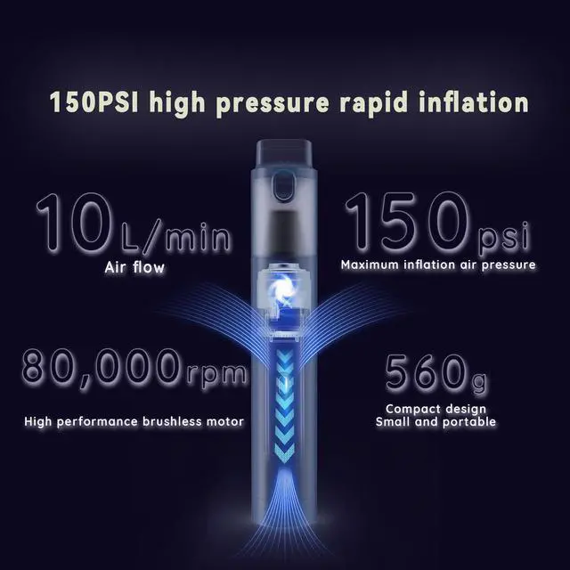 Alt view image 6 of 6 - 150PSI Wireless Handheld Portable Vacuum Cleaner Air Pump 2in1 Multifunctional Dust Collector for Car Home Office