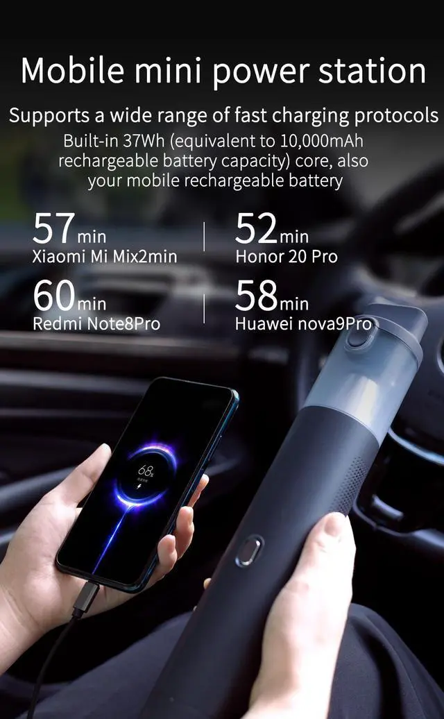 Alt view image 3 of 7 - Xiaomi Youpin Lydsto Handheld Vacuum Emergency Power Supply Wireless Cleaner Sofa Car Use Bank