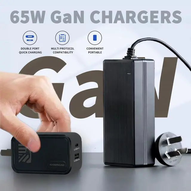 Alt view image 3 of 7 - Icomroad USB C Charger, GaN 65W QC PC 2-Port Compact Foldable Wall Fast Charger Travel for iPhone 15/14/13/Pro, iPad, Samsung, MacBook Pro/Air, iPad Pro, Galaxy S20/S10