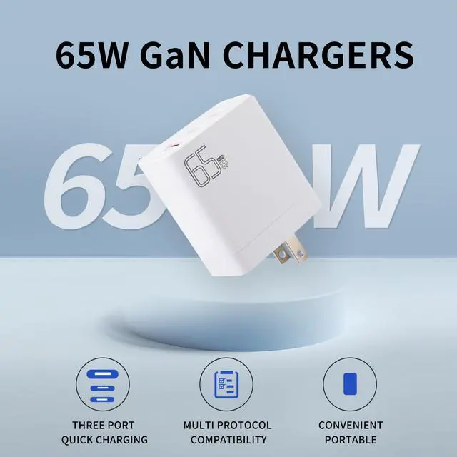 Alt view image 3 of 7 - Icomroad USB C Charger, GaN 65W QC PC 3-Port Compact Foldable Wall Fast Charger Travel for iPhone 15/15 pro/14/13/Pro, iPad, Samsung, MacBook Pro/Air, iPad Pro, Galaxy S20/S10