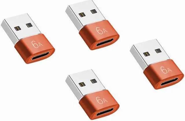 Main image of USB 3.0 to Type-c Adapter 4 Pack USB C Female to USB 3.0 Male Charger 6A Adaptor for Cell Phones Computers Car Chargers Hard Drives Black Orange