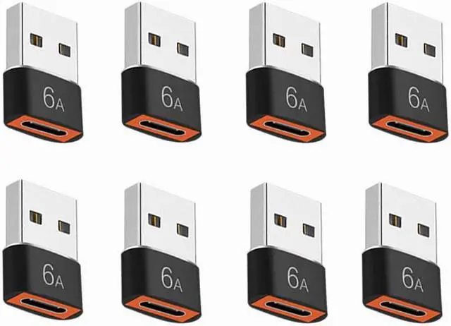 Alt view image 2 of 5 - USB 3.0 to Type-c Adapter 8 Pack USB C Female to USB 3.0 Male Charger 6A Adaptor for Cell Phones Computers Car Chargers Hard Drives Black