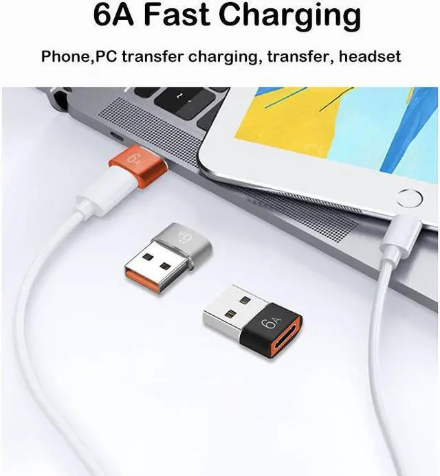 Alt view image 3 of 5 - USB 3.0 to Type-c Adapter 4 Pack USB C Female to USB 3.0 Male Charger 6A Adaptor for Cell Phones Computers Car Chargers Hard Drives Black Orange