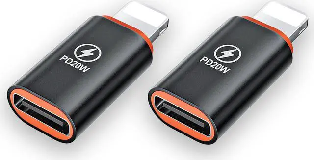 Alt view image 2 of 5 - USB C to Lightning Adapter 2 Pack 20W PD Fast Charging Lightning Male to Type C Female Converter for iPhone iOS Black