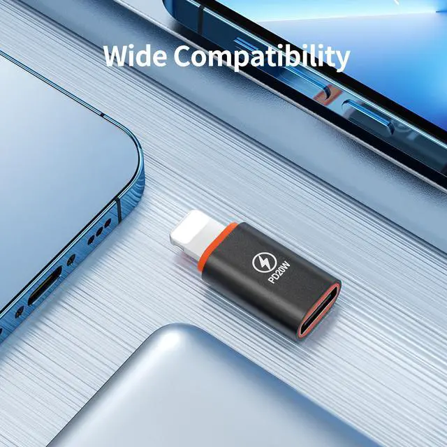 Alt view image 3 of 5 - USB C to Lightning Adapter 2 Pack 20W PD Fast Charging Lightning Male to Type C Female Converter for iPhone iOS Black