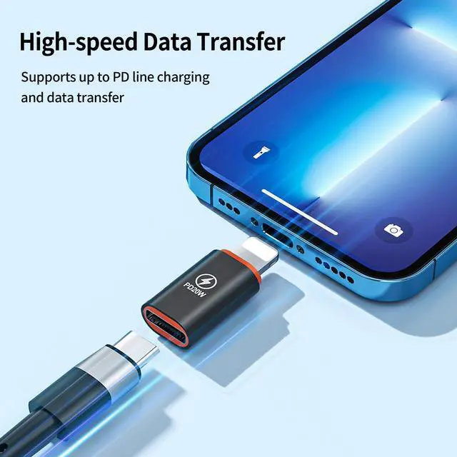 Alt view image 4 of 5 - USB C to Lightning Adapter 2 Pack 20W PD Fast Charging Lightning Male to Type C Female Converter for iPhone iOS Black