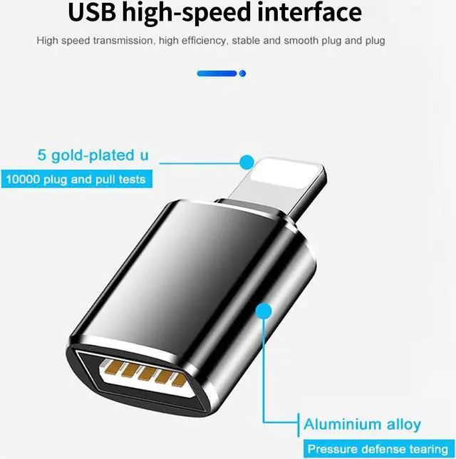 Alt view image 3 of 6 - Lightning Male to USB Female Adapter Connector 2 Pack USB OTG Converter for iPhone iPad Card Reader,U Disk,Keyboard,Mouse,USB Flash Drive,OTG Data Sync Cable Silver