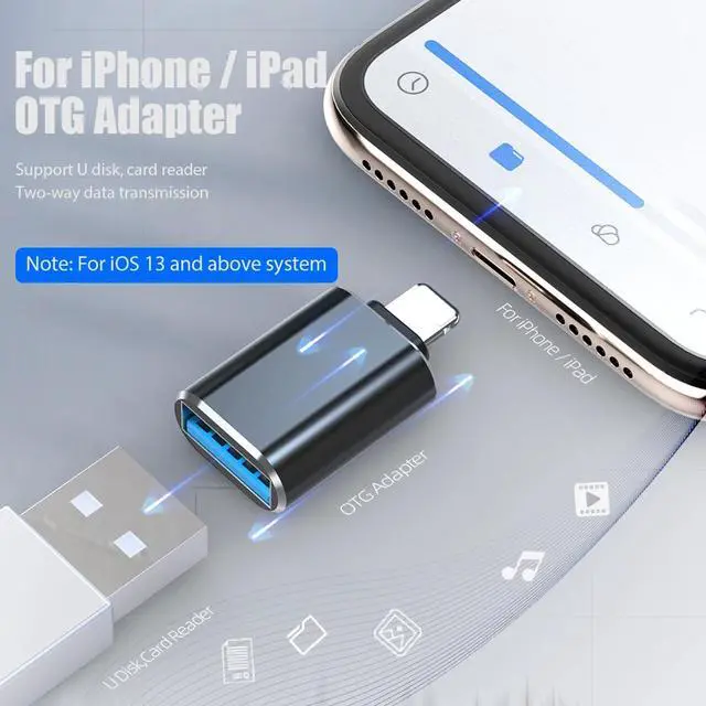 Alt view image 4 of 6 - Lightning Male to USB Female Adapter Connector 2 Pack USB OTG Converter for iPhone iPad Card Reader,U Disk,Keyboard,Mouse,USB Flash Drive,OTG Data Sync Cable Silver