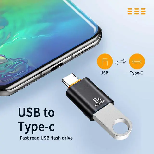 Alt view image 3 of 6 - USB C Male to USB 3.0 Female Adapter 2-Pack 6A 120W OTG Type C Charger Drive Converter for Mobile Tablet Computer Huawei Nova OPPO Reno Black