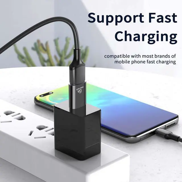 Alt view image 4 of 6 - USB C Male to USB 3.0 Female Adapter 2-Pack 6A 120W OTG Type C Charger Drive Converter for Mobile Tablet Computer Huawei Nova OPPO Reno Black