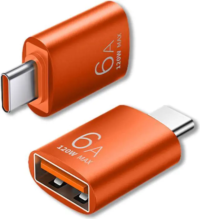Main image of USB C Male to USB 3.0 Female Adapter 2-Pack 6A 120W OTG Type C Charger Drive Converter for Mobile Tablet Computer Huawei Nova OPPO Reno Orange
