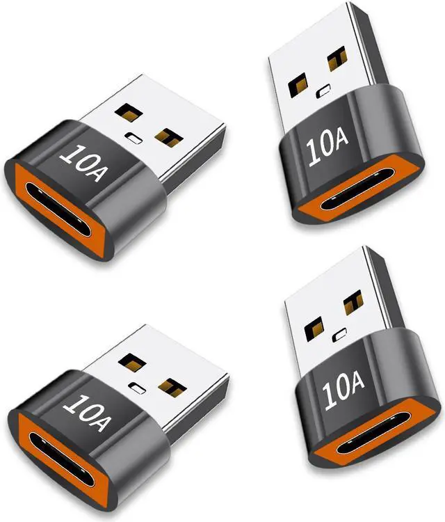 Main image of USB C Female to USB Male Adapter 4 Pack 10A Type C to USB Adapter Support PD Fast Charge Data Transfer Compatible iPhone Laptop Computer Black