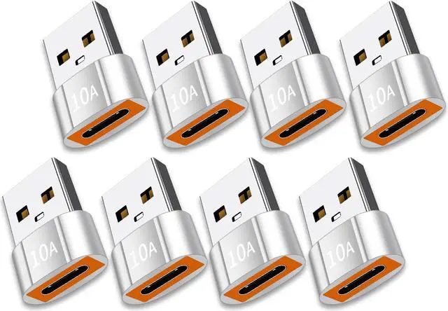 Main image of USB C Female to USB Male Adapter 8 Pack 10A Type C to USB Adapter Support PD Fast Charge Data Transfer Compatible iPhone Laptop Computer Silver