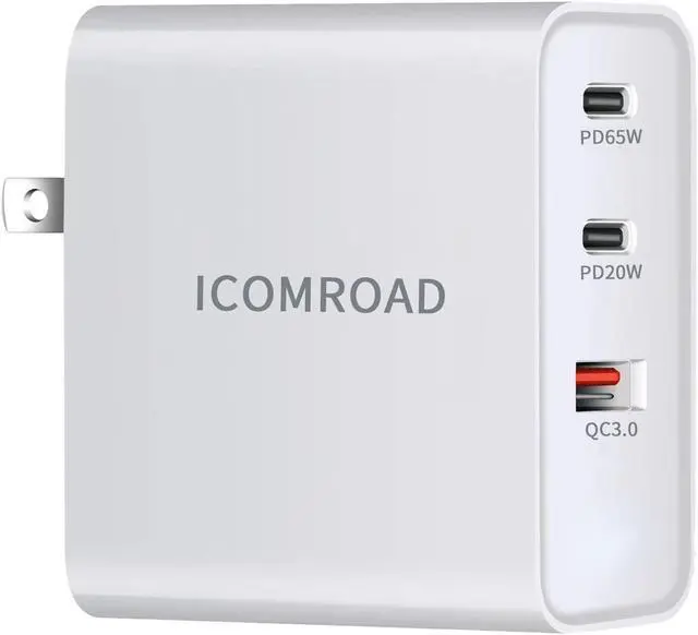 Alt view image 3 of 6 - Icomroad USB C Charger, GaN 65W QC PC 2-Port Compact Foldable Wall Fast Charger Travel for iPhone 15/ 15 pro/ 14/13/Pro, iPad, Samsung, MacBook Pro/Air, iPad Pro, Galaxy S20/S10