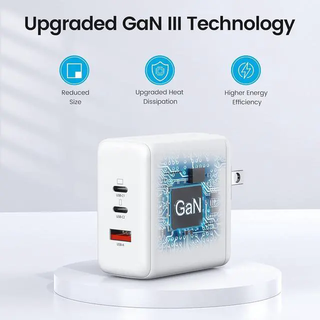Alt view image 6 of 7 - Icomroad USB C Charger, GaN 65W QC PC 3-Port Compact Foldable Wall Fast Charger Travel for iPhone 15/15 pro/14/13/Pro, iPad, Samsung, MacBook Pro/Air, iPad Pro, Galaxy S20/S10