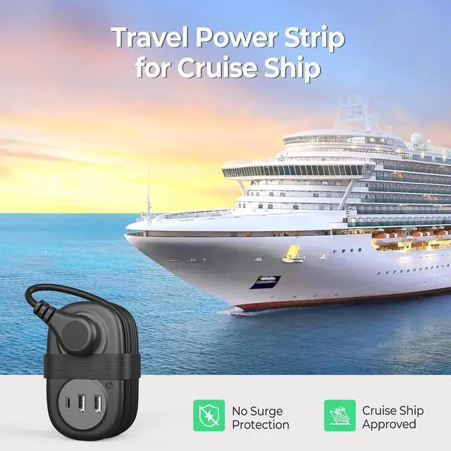 Alt view image 7 of 7 - Travel Power Strip, 3.7FT Small Extension Cord, Portable Power Strip Flat Plug with 2 AC Outlets 3 USB Ports (1 USB C), Multi Plug Extension Cord for Travel, Cruise, Office, Hotels