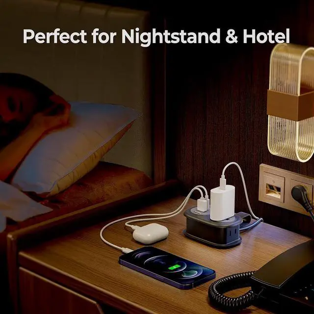 Alt view image 5 of 7 - Travel Power Strip, 3.7FT Small Extension Cord, Portable Power Strip Flat Plug with 2 AC Outlets 3 USB Ports (1 USB C), Multi Plug Extension Cord for Travel, Cruise, Office, Hotels