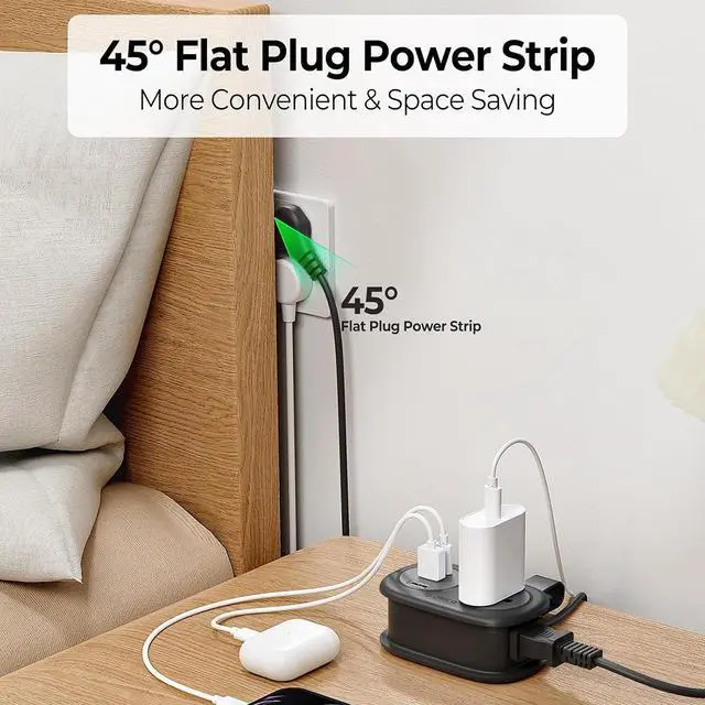 Alt view image 6 of 7 - Travel Power Strip, 3.7FT Small Extension Cord, Portable Power Strip Flat Plug with 2 AC Outlets 3 USB Ports (1 USB C), Multi Plug Extension Cord for Travel, Cruise, Office, Hotels