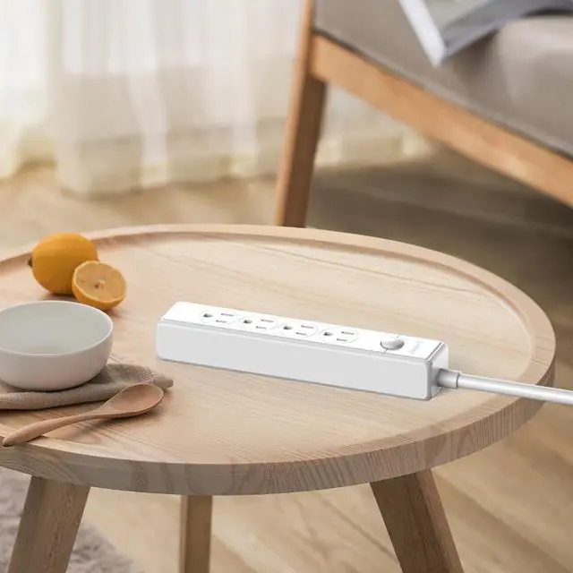 Alt view image 4 of 5 - Flat Plug Power Strip,With 4 Outlets,Extension Cord No Surge Protector,Portable Small Power Strip For Home Office Dorm Room Bedroom Desk Accessories Black 5 ft.
