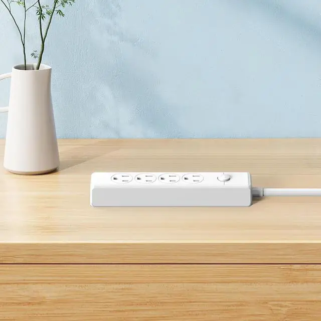 Alt view image 2 of 5 - Flat Plug Power Strip,With 4 Outlets,Extension Cord No Surge Protector,Portable Small Power Strip For Home Office Dorm Room Bedroom Desk Accessories Black 5 ft.