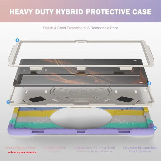 Alt view image 7 of 7 - BONAEVER For Samsung Galaxy Tab S8 Ultra 14.6 inch 2022 Case Shockproof Protective Case for Galaxy Tab S8 Ultra 14.6" Model SM-X900 / SM-X906 with Stand andandle Hand Strap & Shoulder Strap