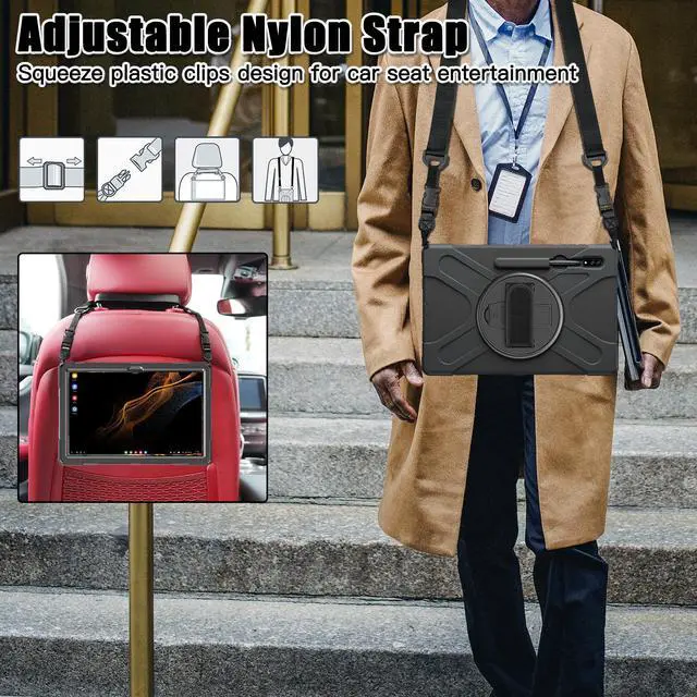 Alt view image 7 of 7 - BONAEVER For Samsung Galaxy Tab S8 Ultra 14.6 inch 2022 Case Shockproof Protective Case for Galaxy Tab S8 Ultra 14.6" Model SM-X900 / SM-X906 with Stand andandle Hand Strap & Shoulder Strap