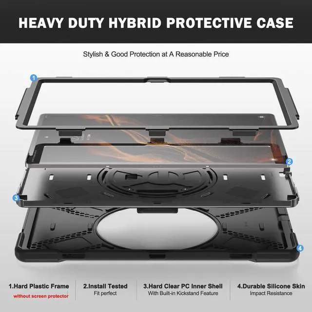 Alt view image 6 of 7 - BONAEVER For Samsung Galaxy Tab S8 Ultra 14.6 inch 2022 Case Shockproof Protective Case for Galaxy Tab S8 Ultra 14.6" Model SM-X900 / SM-X906 with Stand andandle Hand Strap & Shoulder Strap