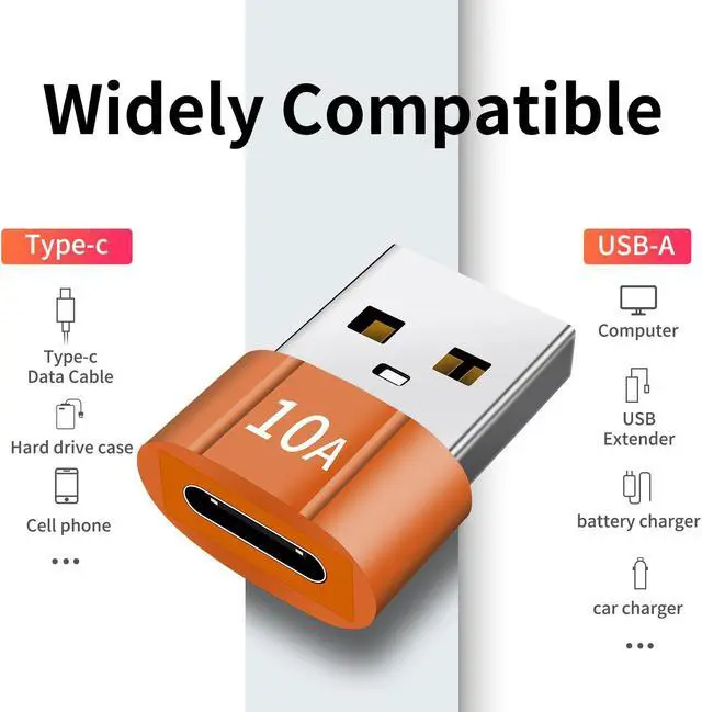 Alt view image 6 of 6 - USB C Female to USB Male Adapter 2 Pack 10A Type C to USB Adapter Support PD Fast Charge Data Transfer Compatible iPhone Laptop Computer Orange