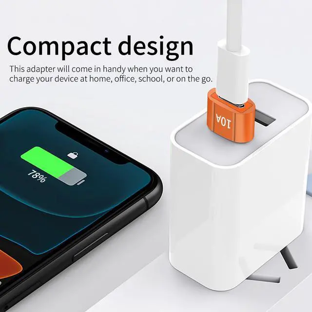 Alt view image 5 of 6 - USB C Female to USB Male Adapter 2 Pack 10A Type C to USB Adapter Support PD Fast Charge Data Transfer Compatible iPhone Laptop Computer Orange