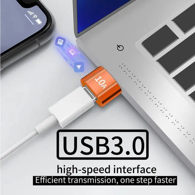 Alt view image 3 of 6 - USB C Female to USB Male Adapter 2 Pack 10A Type C to USB Adapter Support PD Fast Charge Data Transfer Compatible iPhone Laptop Computer Orange