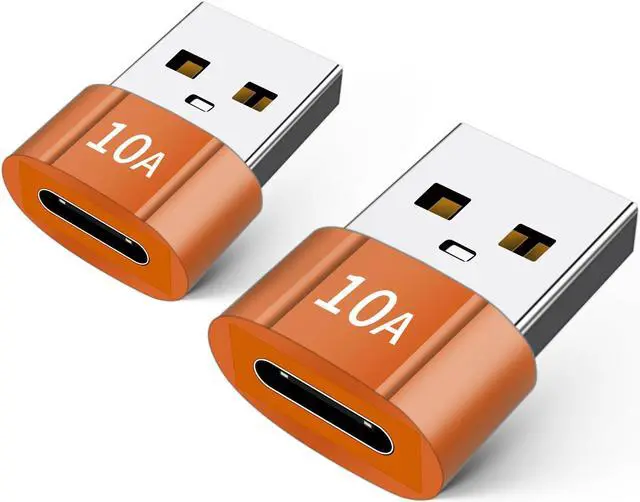 Main image of USB C Female to USB Male Adapter 2 Pack 10A Type C to USB Adapter Support PD Fast Charge Data Transfer Compatible iPhone Laptop Computer Orange