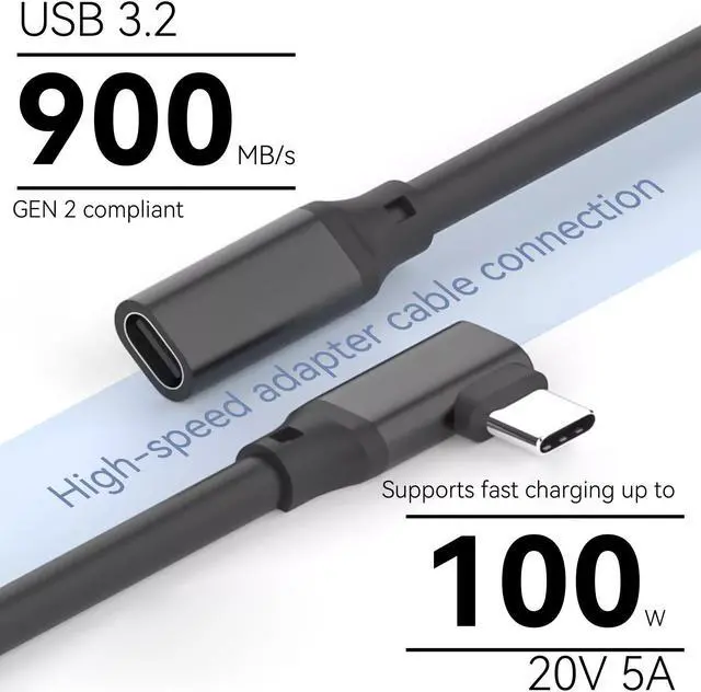 Alt view image 2 of 7 - USB Type C Extension Cable 1.6Ft/0.5M 10Gbps USB 3.2 Type C Male to Female Extender Cord 100W 5A Fast Charging Compatible with Laptop Tablet Mobile Phone Switch Grey
