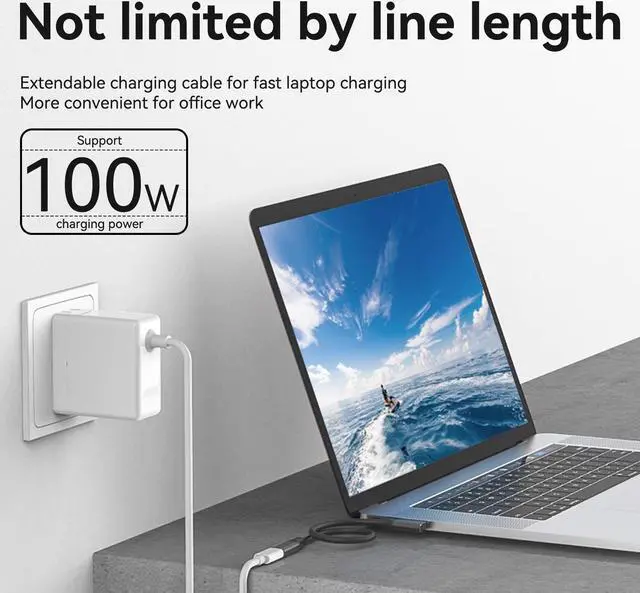 Alt view image 3 of 7 - USB Type C Extension Cable 1.6Ft/0.5M 10Gbps USB 3.2 Type C Male to Female Extender Cord 100W 5A Fast Charging Compatible with Laptop Tablet Mobile Phone Switch Grey