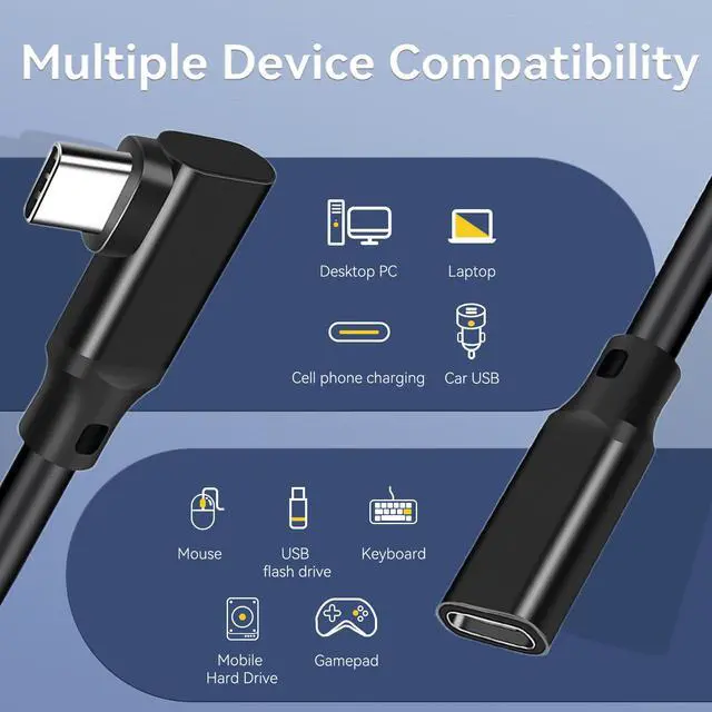 Alt view image 7 of 7 - USB Type C Extension Cable 1.6Ft/0.5M 10Gbps USB 3.2 Type C Male to Female Extender Cord 100W 5A Fast Charging Compatible with Laptop Tablet Mobile Phone Switch Grey