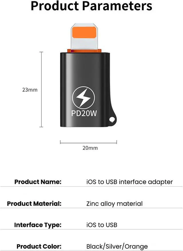 Alt view image 7 of 7 - Lightning Male to USB Female OTG Adapter PD 20W Fast Charging Adapter Connector Convertor for iPhone 14 13 iPad U Disk Mouse Keyboard Hubs Silver