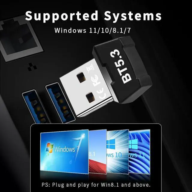 Alt view image 4 of 7 - USB Bluetooth Adapter 5.3 for PC Plug and Play Adapter for Keyboard Mouse Headphone Speakers