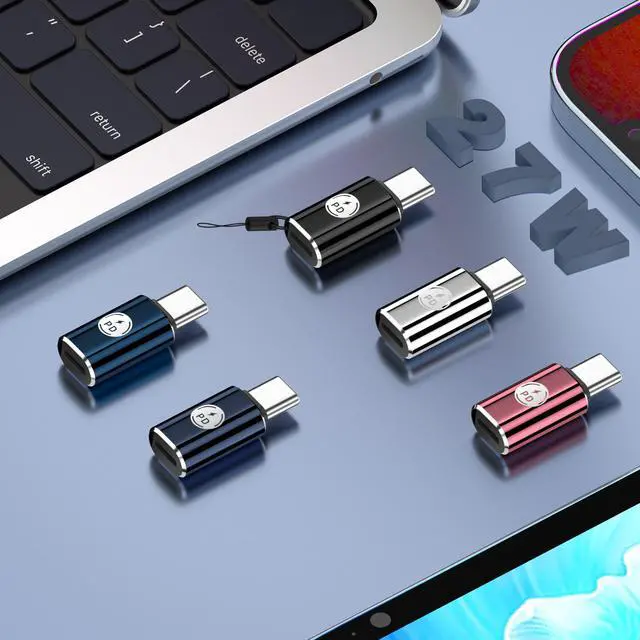 Alt view image 7 of 7 - Lightning to USB C Adapter 2Pack 27W Fast Charging and Data Transfer for iPhone 15 Series iPad MacBook Other Type C Device Not OTG Blue
