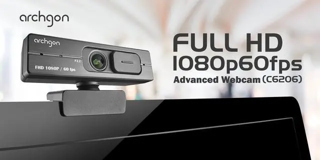 Alt view image 2 of 7 - Archgon  Webcam Full HD 1080P/60fps Streaming Low-Light Correction Wide-Angle Lens Webcam with Dual Omni-Directional Microphone, Privacy Cover and Tripod Compatible with Teams Skype and Zoom (C6206)