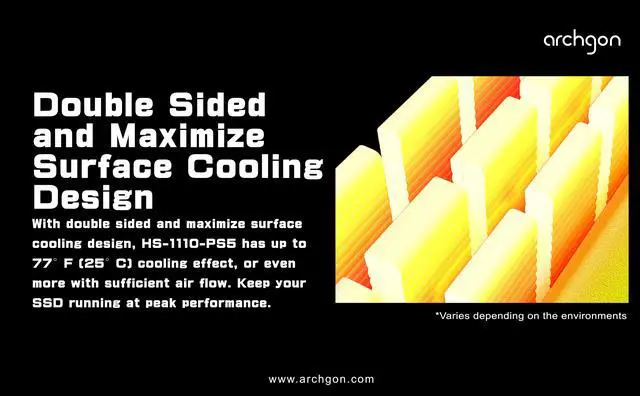 Alt view image 4 of 7 - Archgon PS5 Heatsink Cooler for PCIe NVMe M.2 2280/22110 SSD for PS5 Workstation Server Rugged Computer IPC Industrial Computer Gaming PC Use (Black) (HS-1110-PS5)