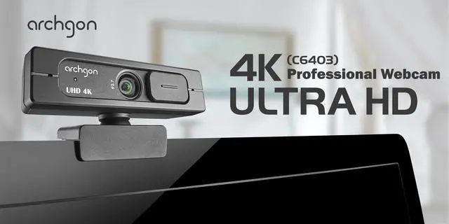 Alt view image 2 of 7 - Archgon 4K Webcam Ultra HD 4K Streaming Low-Light Correction with Dual Omni-Directional Microphone, Privacy Cover and Tripod Compatible with Teams, Zoom, Skype.. (C6403)