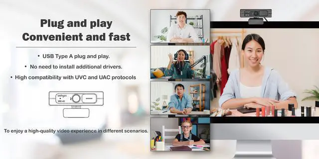 Alt view image 6 of 7 - Archgon 4K Webcam Ultra HD 4K Streaming Low-Light Correction with Dual Omni-Directional Microphone, Privacy Cover and Tripod Compatible with Teams, Zoom, Skype.. (C6403)
