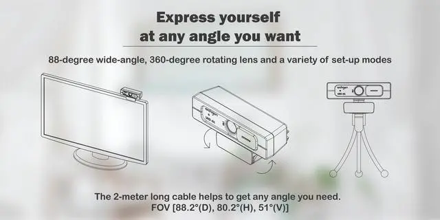 Alt view image 5 of 7 - Archgon 4K Webcam Ultra HD 4K Streaming Low-Light Correction with Dual Omni-Directional Microphone, Privacy Cover and Tripod Compatible with Teams, Zoom, Skype.. (C6403)