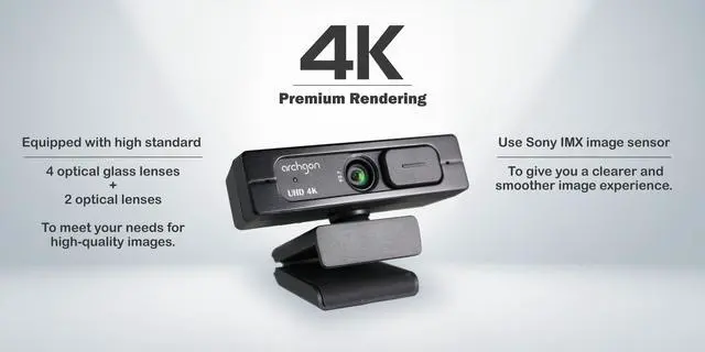Alt view image 3 of 7 - Archgon 4K Webcam Ultra HD 4K Streaming Low-Light Correction with Dual Omni-Directional Microphone, Privacy Cover and Tripod Compatible with Teams, Zoom, Skype.. (C6403)