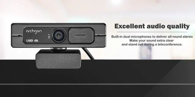 Alt view image 7 of 7 - Archgon 4K Webcam Ultra HD 4K Streaming Low-Light Correction with Dual Omni-Directional Microphone, Privacy Cover and Tripod Compatible with Teams, Zoom, Skype.. (C6403)