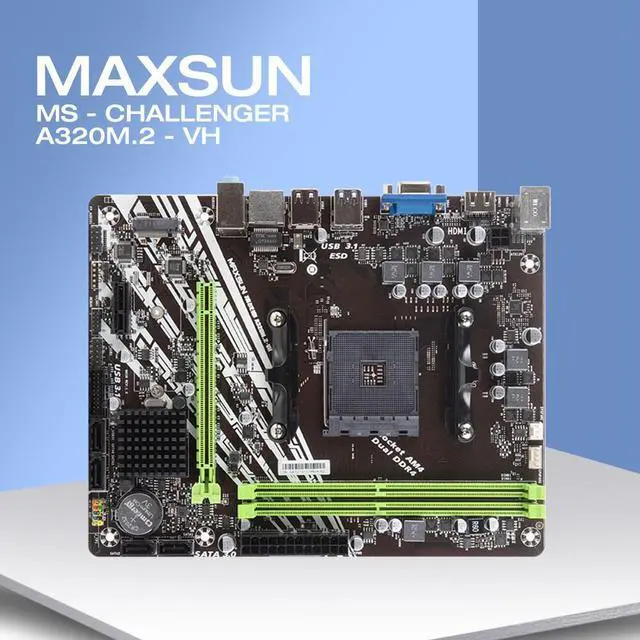 Alt view image 10 of 10 - MAXSUN Full Motherboard AM4 A320M.2-VH Challenger AMD ddr4 memory slots Rams PCI-E slot ssd VGA mainboard for desktop