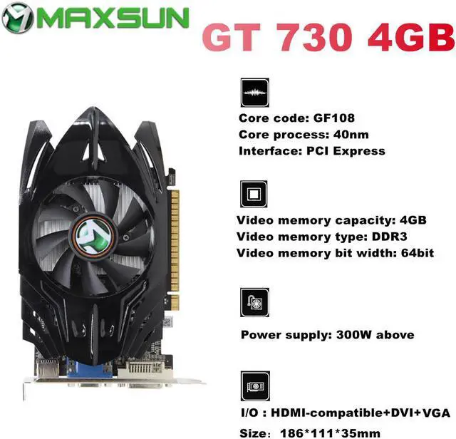 Alt view image 4 of 10 - MAXSUN Full NVIDIA GT 730 2GB 4GB GDDR3 DDR5 HDMI-compatible VGA DVI Computer PC Gaming Video 64Bit 128bit Graphics Card GPU/GT730 4GB DDR3