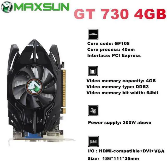 Main image of MAXSUN Full NVIDIA GT 730 2GB 4GB GDDR3 DDR5 HDMI-compatible VGA DVI Computer PC Gaming Video 64Bit 128bit Graphics Card GPU/GT730 4GB DDR3