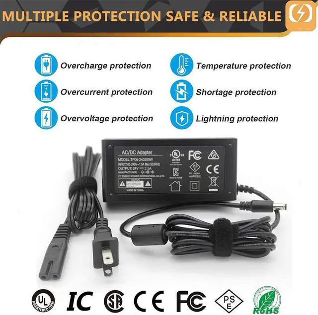Alt view image 3 of 6 - 19V Monitor Power Supply Adapter for Asus 22'' 23'' 24'' 27'' VX238H VX238H-W VX228 VX228H VX248 VX248H Backlight LED G-SYNC Gaming Monitor MX279H VX239H VX279H, UL-Listed 65W AC Charger Cord